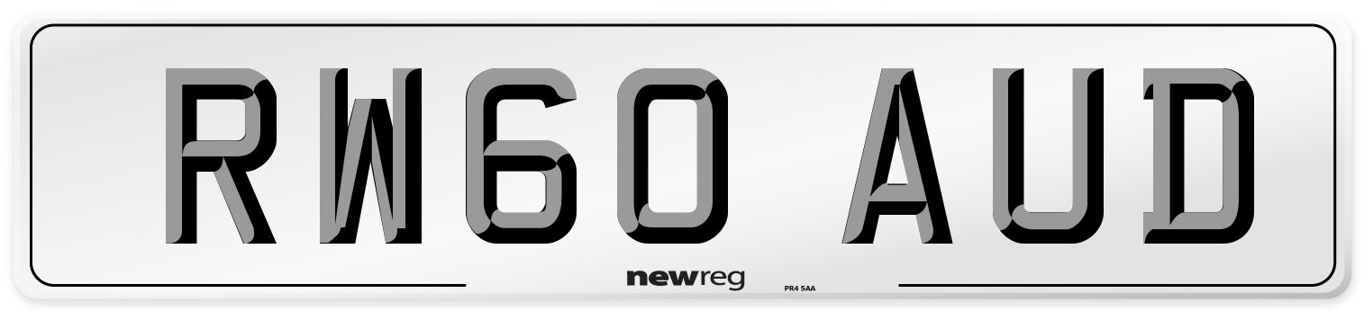 RW60 AUD Number Plate from New Reg